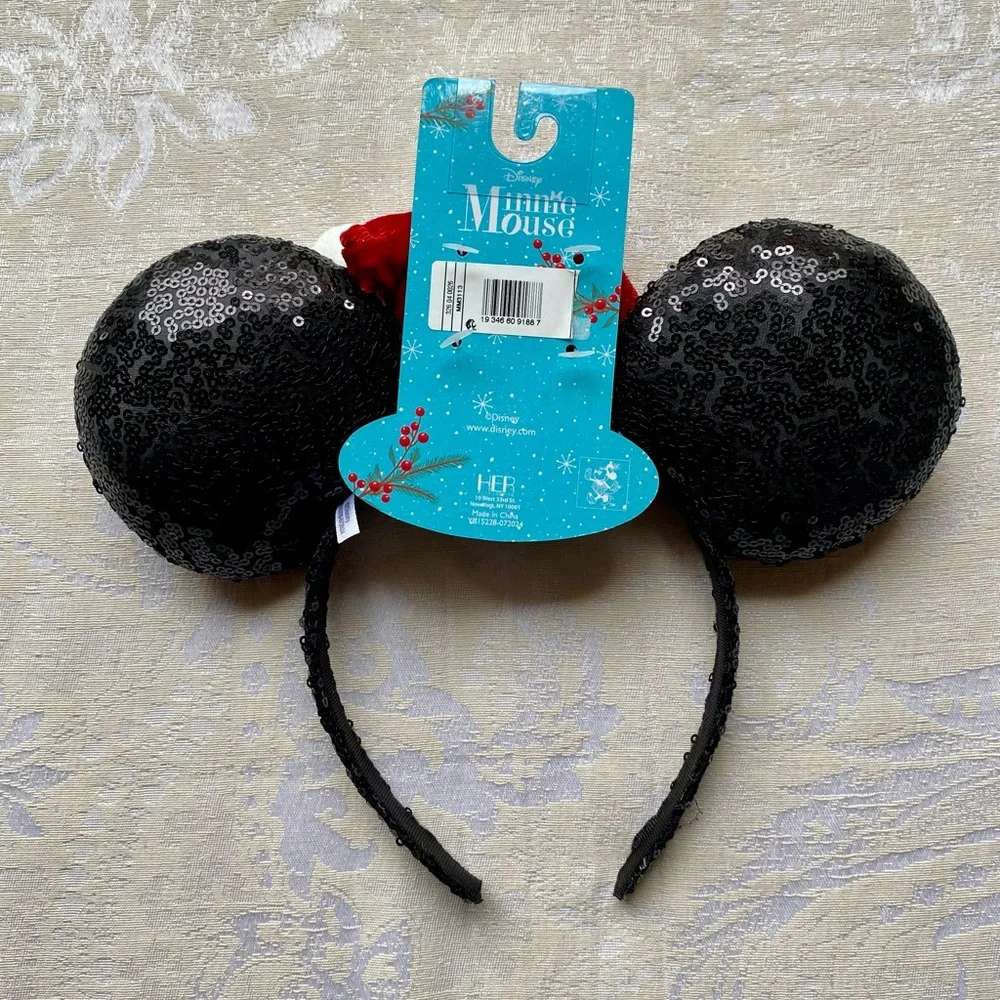 Disney Minnie Mouse Ears Santa Headband New